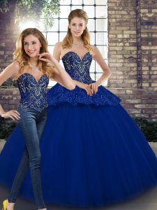 Enchanting Floor Length Two Pieces Sleeveless Royal Blue Quinceanera Dress Lace Up