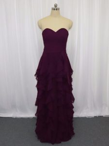 Shining Dark Purple Zipper Womens Evening Dresses Ruffled Layers and Ruching Sleeveless Floor Length