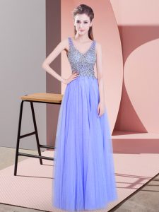 Super Lavender Sleeveless Tulle Zipper Prom Evening Gown for Prom and Party