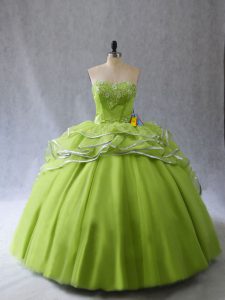 Exceptional Yellow Green Sleeveless Organza and Tulle Brush Train Lace Up 15 Quinceanera Dress for Sweet 16 and Quinceanera