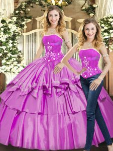 Floor Length Lilac Quinceanera Gowns Taffeta Sleeveless Beading