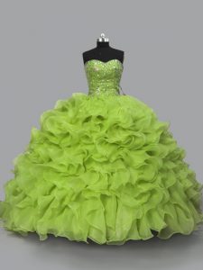 Organza Sleeveless Floor Length Quinceanera Gowns and Beading and Ruffles