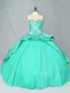 New Style Lace Up Sweet 16 Quinceanera Dress Turquoise for Sweet 16 and Quinceanera with Embroidery Court Train