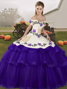Delicate Sleeveless Brush Train Lace Up Embroidery and Ruffled Layers Quinceanera Dress