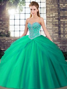 Excellent Sleeveless Brush Train Lace Up Beading and Pick Ups 15 Quinceanera Dress