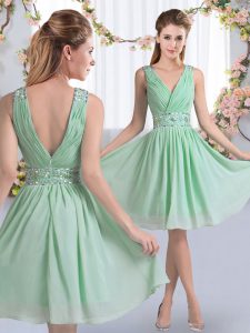 Vintage Apple Green Empire Beading Court Dresses for Sweet 16 Zipper Chiffon Sleeveless Knee Length