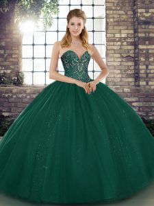 Peacock Green Lace Up Sweetheart Beading Quinceanera Dresses Tulle Sleeveless