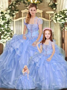 Enchanting Floor Length Lavender Sweet 16 Dress Organza Sleeveless Beading and Ruffles