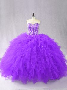 Fancy Purple Sweetheart Neckline Beading and Ruffles 15 Quinceanera Dress Sleeveless Lace Up