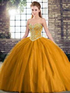 Captivating Sleeveless Brush Train Beading Lace Up Quinceanera Gowns
