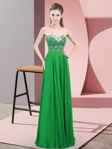Perfect Green Empire Chiffon Sweetheart Sleeveless Beading Floor Length Zipper Prom Gown