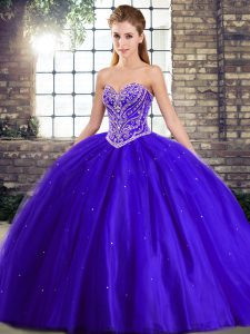 Fancy Sleeveless Brush Train Lace Up Beading Quinceanera Dresses