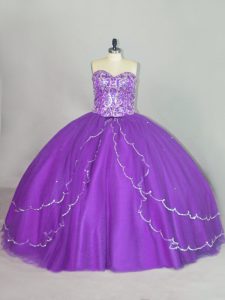 Beautiful Purple Sleeveless Brush Train Beading and Sequins Quinceanera Gowns