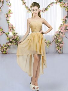 Gold Empire Sweetheart Sleeveless Chiffon High Low Lace Up Beading Court Dresses for Sweet 16