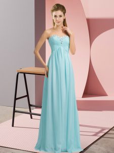 Aqua Blue Lace Up Sweetheart Beading Prom Gown Chiffon Sleeveless