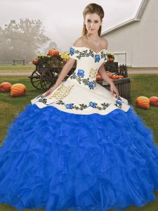 Glittering Sleeveless Lace Up Floor Length Embroidery and Ruffles Vestidos de Quinceanera