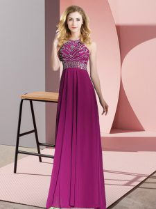 Best Selling Floor Length Backless Prom Dresses Fuchsia for Prom and Party with Beading