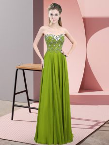 Olive Green Sweetheart Neckline Beading Prom Dress Sleeveless Zipper