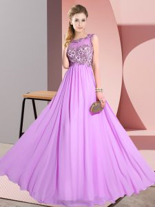 Cheap Lilac Sleeveless Floor Length Beading and Appliques Backless Quinceanera Dama Dress