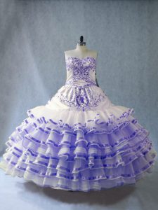 Organza Sweetheart Sleeveless Lace Up Embroidery and Ruffled Layers Sweet 16 Quinceanera Dress in Lavender