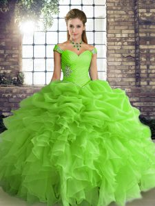 Sleeveless Floor Length Beading and Ruffles and Pick Ups Lace Up 15th Birthday Dress