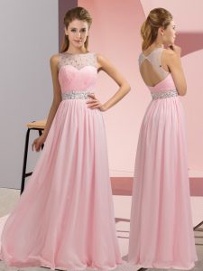 Deluxe Sleeveless Backless Floor Length Beading Prom Evening Gown