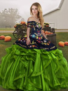 Off The Shoulder Sleeveless Lace Up Quinceanera Gown Green Organza