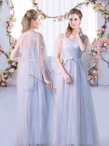 Flirting Grey Sleeveless Tulle Lace Up Quinceanera Court Dresses for Wedding Party