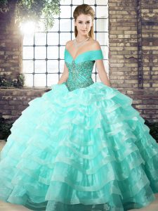 Artistic Ball Gowns Sleeveless Apple Green Quinceanera Gowns Brush Train Lace Up