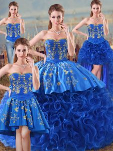 Floor Length Royal Blue Quinceanera Dress Sweetheart Sleeveless Lace Up