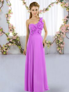 Lilac Empire Hand Made Flower Court Dresses for Sweet 16 Lace Up Chiffon Sleeveless Floor Length