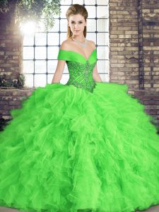 Amazing Sweet 16 Dress Military Ball and Sweet 16 and Quinceanera with Beading and Ruffles Off The Shoulder Sleeveless Lace Up