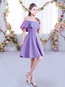 Lavender Off The Shoulder Zipper Ruching Dama Dress for Quinceanera Short Sleeves