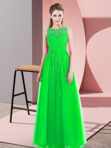 Flirting Scoop Sleeveless Prom Gown Floor Length Beading Green Tulle