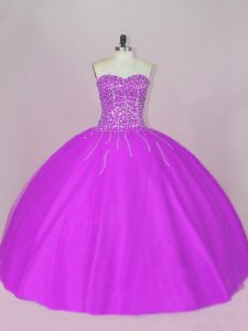 Purple Lace Up Sweetheart Beading Quinceanera Dresses Tulle Sleeveless