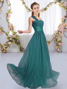 Chiffon Sleeveless Floor Length Quinceanera Court of Honor Dress and Ruching
