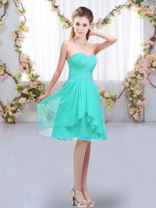 High End Empire Dama Dress for Quinceanera Turquoise Sweetheart Chiffon Sleeveless Knee Length Lace Up