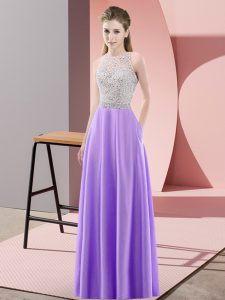 Discount Lavender Backless Prom Dresses Beading Sleeveless Floor Length
