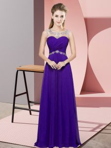 Vintage Purple Empire Chiffon Scoop Sleeveless Beading Floor Length Backless Prom Dresses