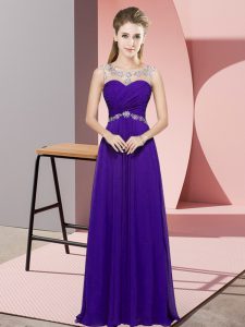Vintage Purple Empire Chiffon Scoop Sleeveless Beading Floor Length Backless Prom Dresses