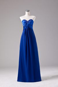 Royal Blue Empire Sweetheart Sleeveless Chiffon Floor Length Lace Up Beading and Ruching Prom Dresses
