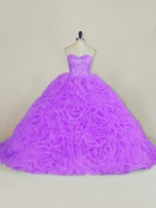Dramatic Lavender Lace Up Quinceanera Gown Beading Sleeveless Court Train