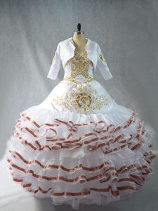 Pretty White Sweet 16 Dress Sweet 16 and Quinceanera with Embroidery and Ruffled Layers Sweetheart Sleeveless Lace Up
