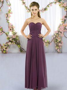 Flare Dark Purple Empire Ruching Dama Dress for Quinceanera Lace Up Chiffon Sleeveless Floor Length