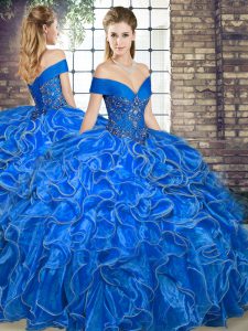 Fitting Floor Length Ball Gowns Sleeveless Royal Blue Quinceanera Dresses Lace Up