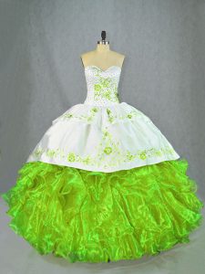 Green Ball Gowns Beading and Embroidery Quinceanera Dresses Lace Up Satin and Organza Sleeveless