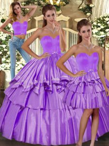 Affordable Lilac Backless Sweetheart Ruffled Layers Sweet 16 Quinceanera Dress Taffeta Sleeveless