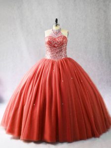 Sleeveless Brush Train Lace Up Beading Quinceanera Dress