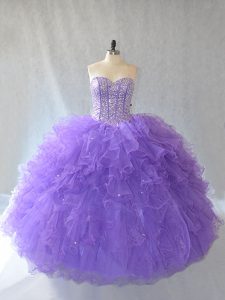 Floor Length Lavender 15th Birthday Dress Sweetheart Sleeveless Lace Up