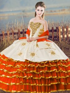 Customized Orange Ball Gowns Ruffled Layers Quinceanera Gowns Lace Up Organza Sleeveless Floor Length